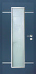 Dveře Kasard s povrchovou úpravou RAL modré se sklem a pruhy